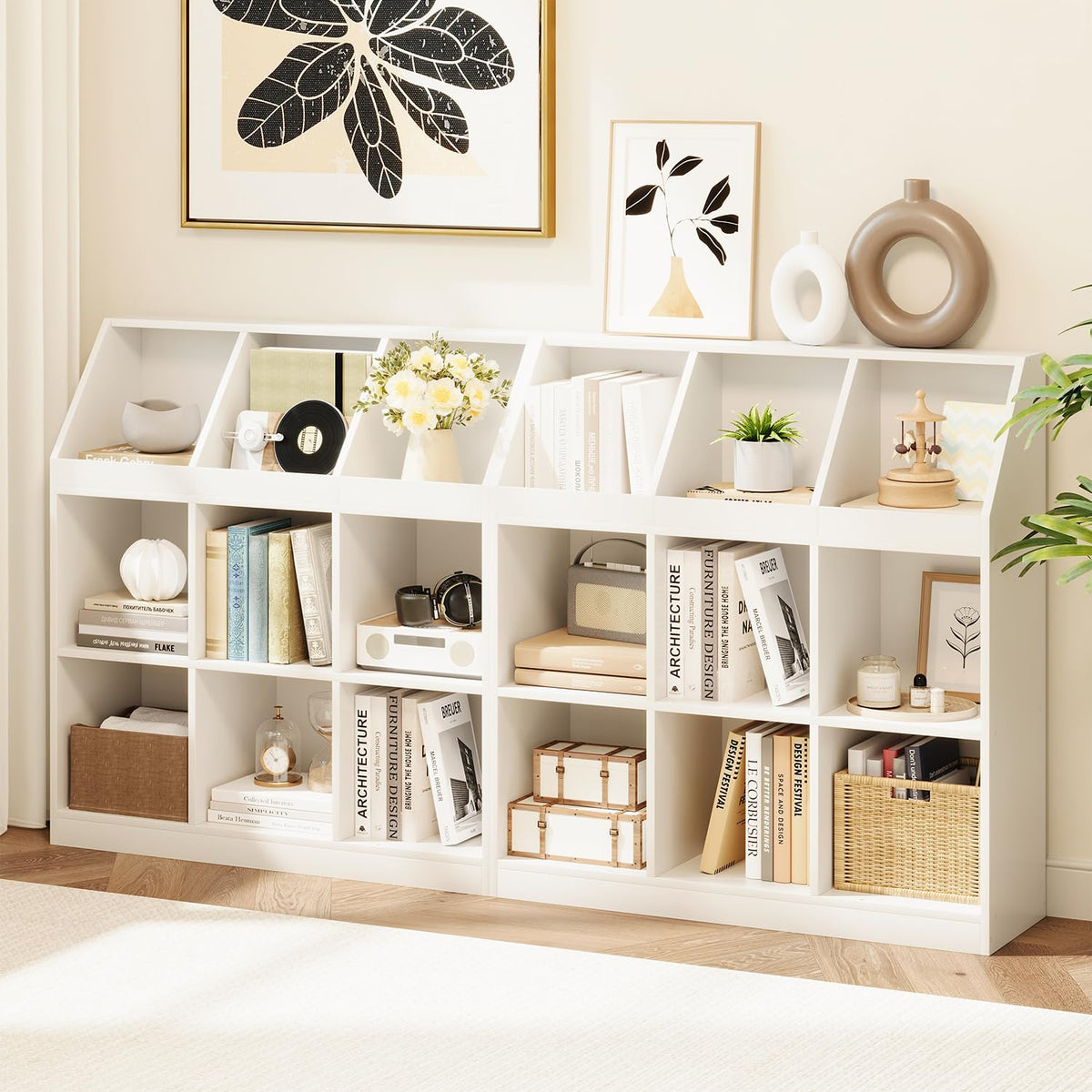 NELYE 9-Cube Wooden Storage Bookcase - 11-Inch Open Shelf Cabinet, Simple Modern Bookshelf Organizer for Home Office, Living Room, White