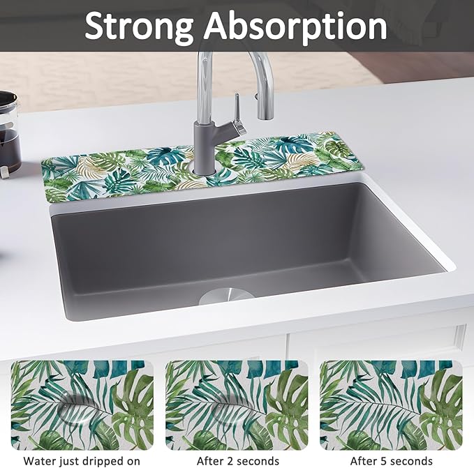 2PCS 24" X 5.5" Kitchen Sink Splash Guard Faucet Mat Leaf Super Absorbent Fast