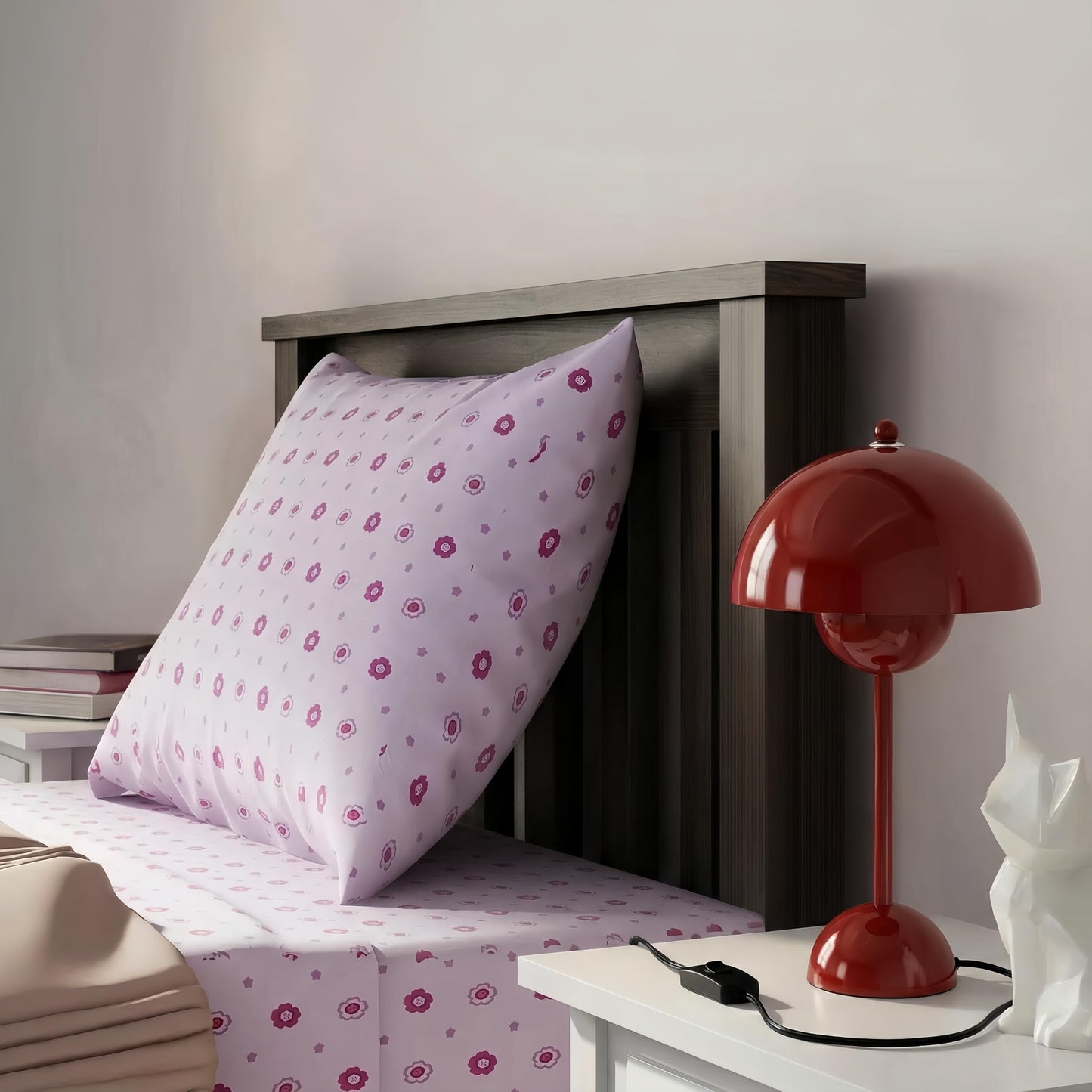 COSYLUX Modern Small Table Lamp for Bedroom, Cute Dome Shade Reflecting Light Reading Lamp for Living Room, Kid's Room, Study, Office, Beside Bedside Nightstand Desk Lamp(Coral Red/Burgundy)