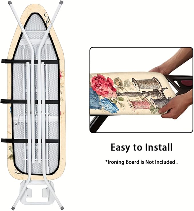 Nuxovilar Vintage Sewing Elements Ironing Board Cover& Floral Design, This