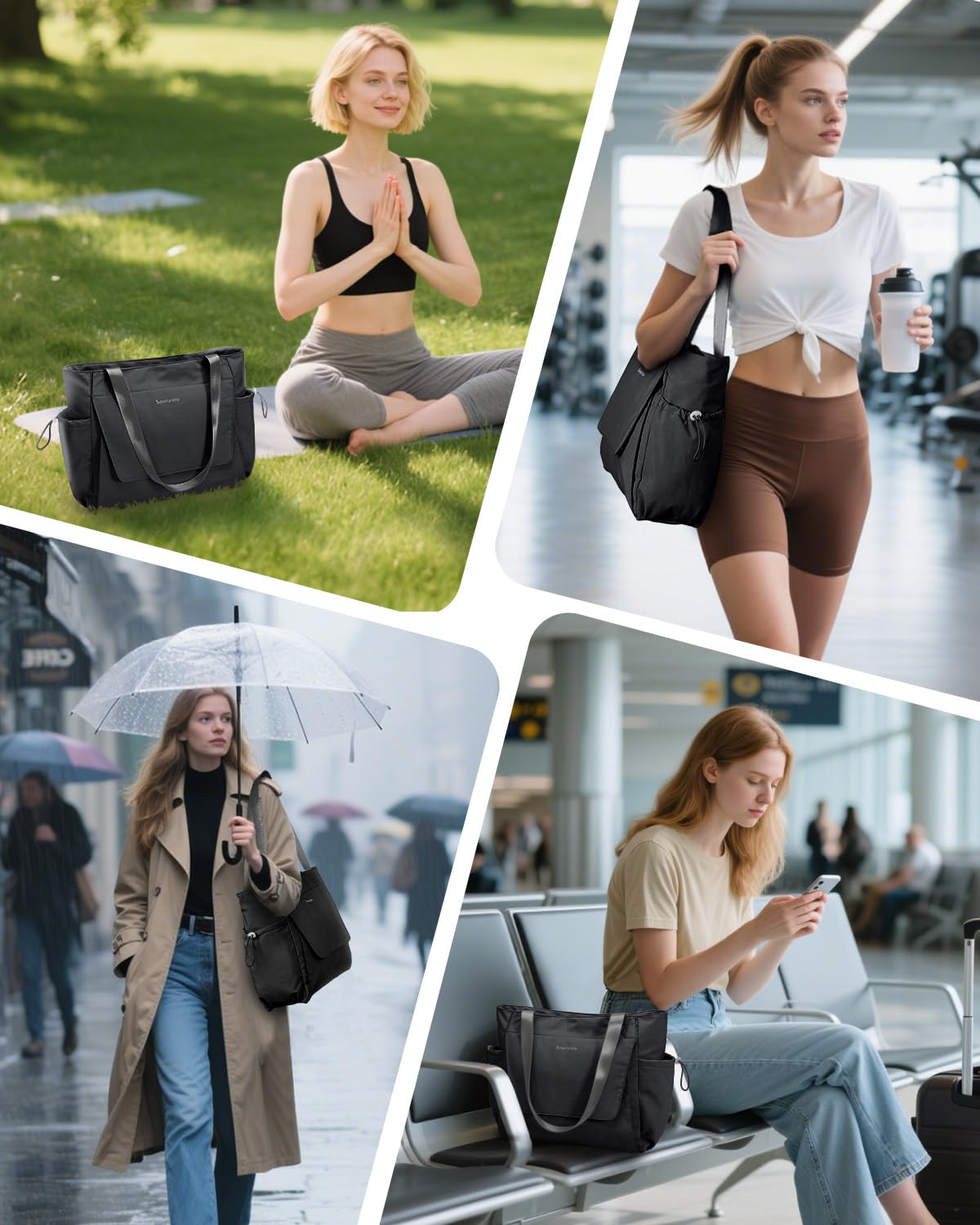 sportsnew Yoga Mat Bag Tote Yoga Gym Bags For Women Men with Waterproof Wet Pocket & Hook-and-loop, Quick Access Storage Yoga Mat Bag Carrier, Black