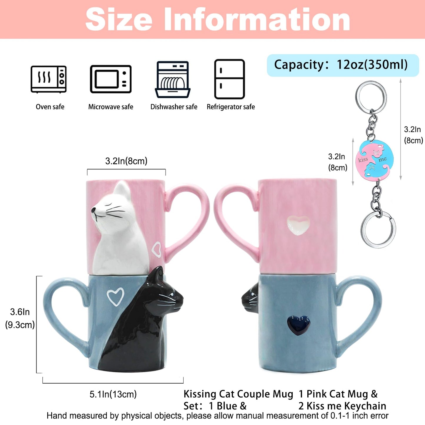 Couple Gifts Cute Kissing Cat Mug Matching Couples Stuff Ceramic Coffee Mugs for Wedding Gifts Anniversary Valentines Engagement Gifts for Couples Cat Lovers 12oz