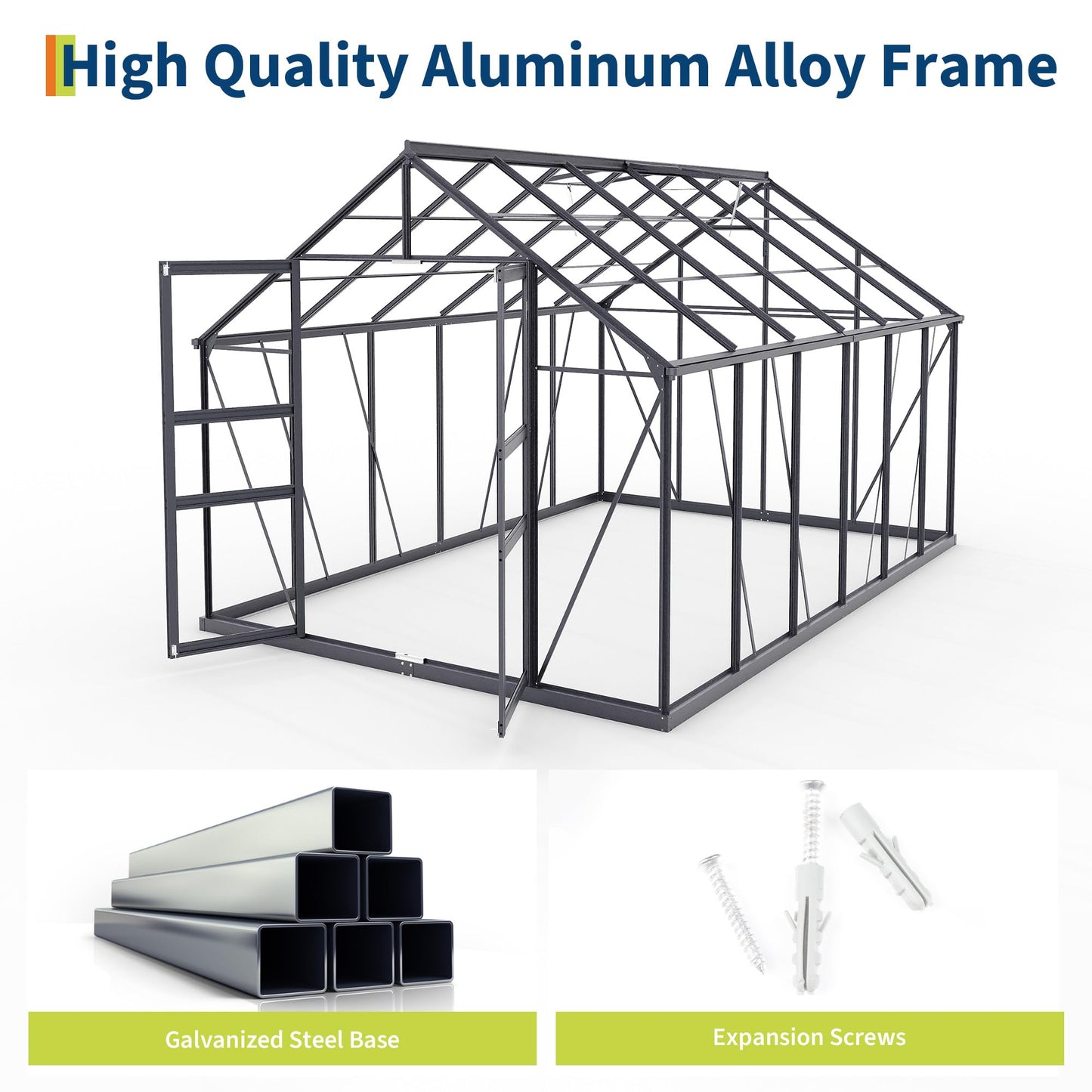 PeacefulHues Aluminum Frame with Polycarbonate Panel Outdoor Greenhouse - Large 8*12 FT Garden Greenhouse, Polycarbonate with Roof Vent, Quick Setup Aluminum Structure