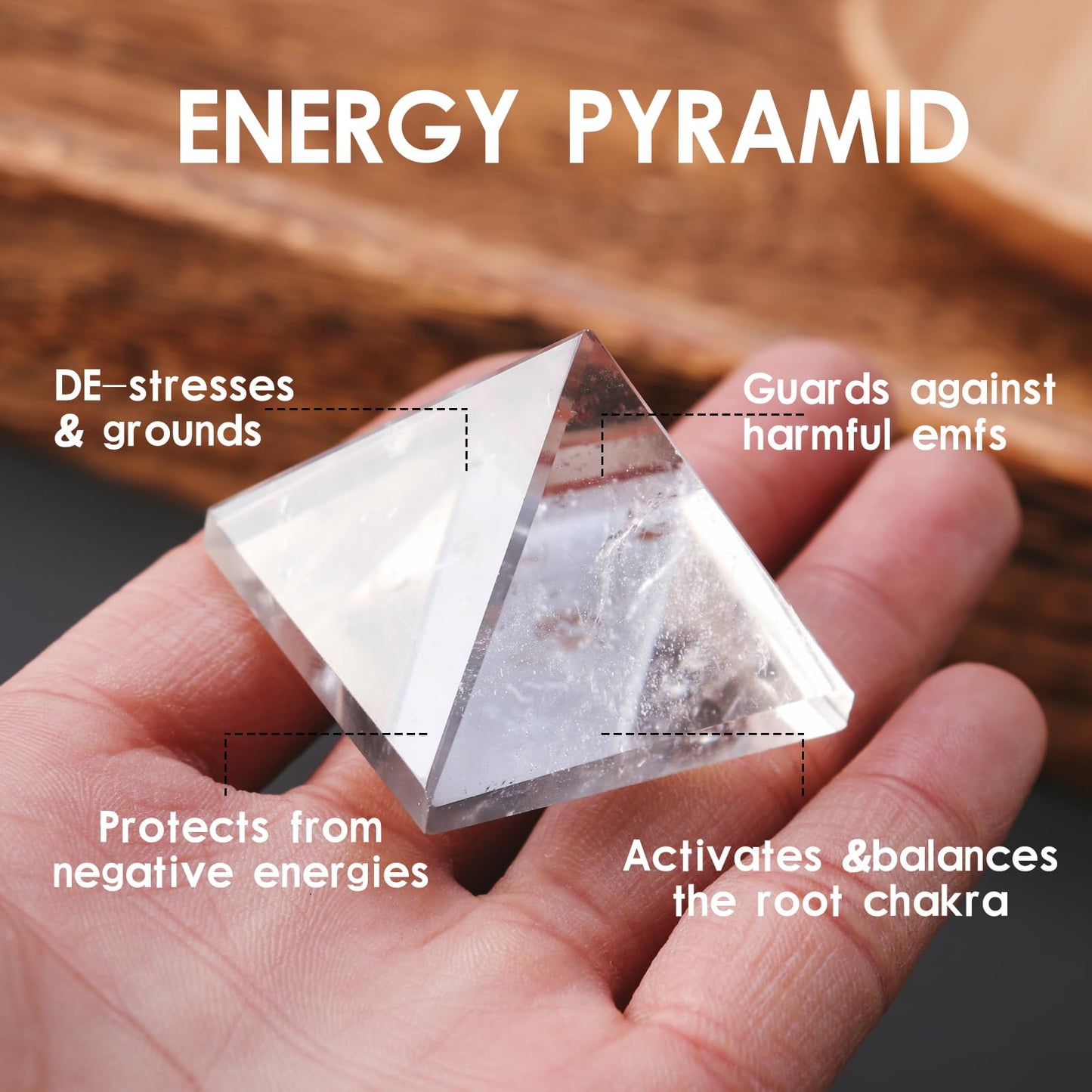 Runyangshi Natural Clear Quartz Crystal Pyramid Energy Generator | 1.6x1.6in (4x4cm) Healing Crystal Pyramid for Protection & Positive Energy | Natural Quartz for Chakra Reiki Home Decor