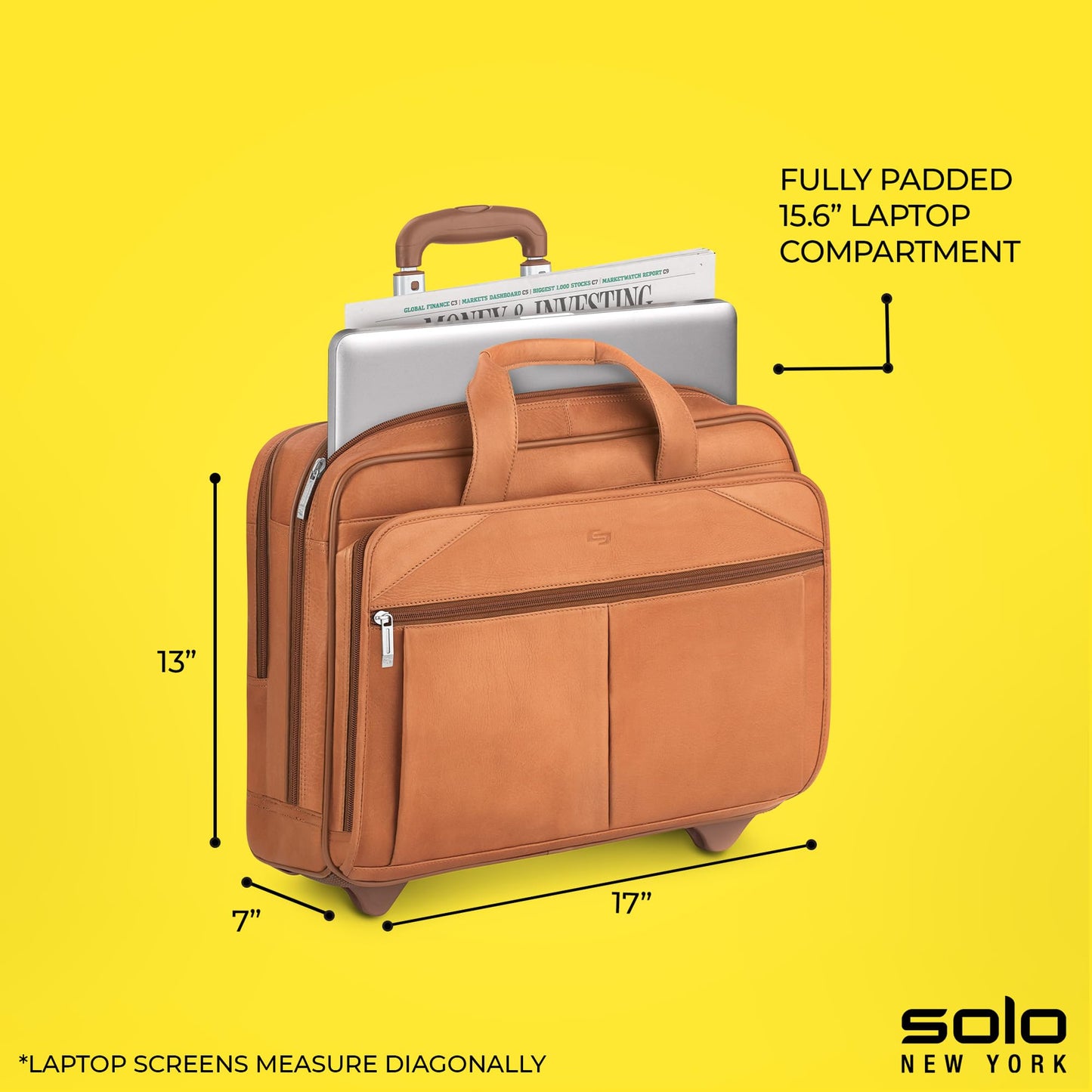 Solo Walker 15.6 Inch Laptop Bag, One Size, Walker Laptop Bag with Wheels, Leather, Skin-Coloured, Standard Size, Walker Leather Laptop Bag
