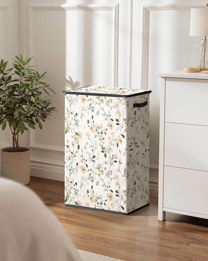 SOLEDI Laundry Hamper with Lid, 90L Tall & Large Floral Laundry Basket