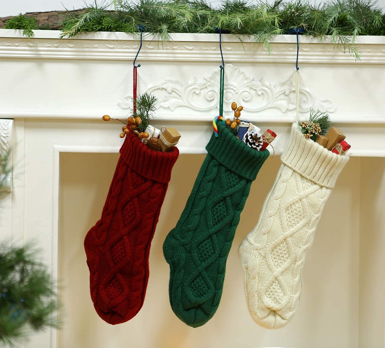 Fesciory Christmas Stockings, 6 Pack 18" Large Knit Stocking & Decor for Family Holiday Xmas Party Gift, Burgundy&Ivory&Green
