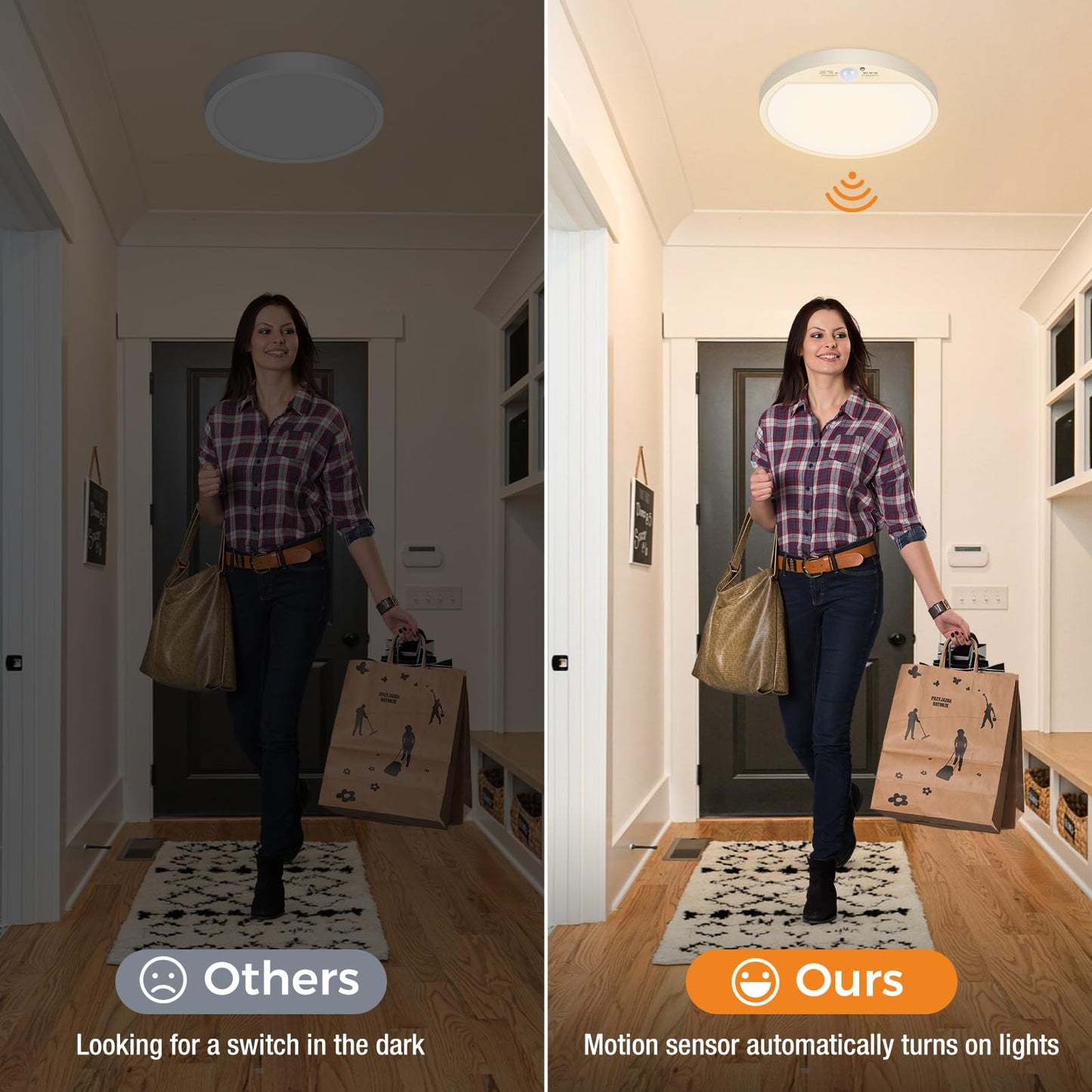 slochi LED Ceiling Light with Motion Sensor, 3000K-4000K-6500K & 100W Equivalent Motion Sensor Lights Indoor, 18W 1800LM 18cm Bathroom Ceiling Light for Bath,Porch,Stairs,Garage