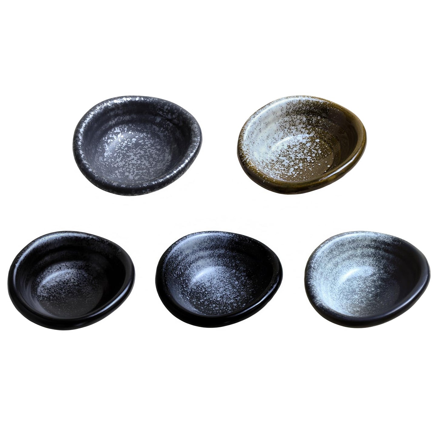 Bicuzat Set of 5 Japanese Vintage Style Ceramic Side Dishes - Retro Black Seasoning Dishes - 3.5 Inch
