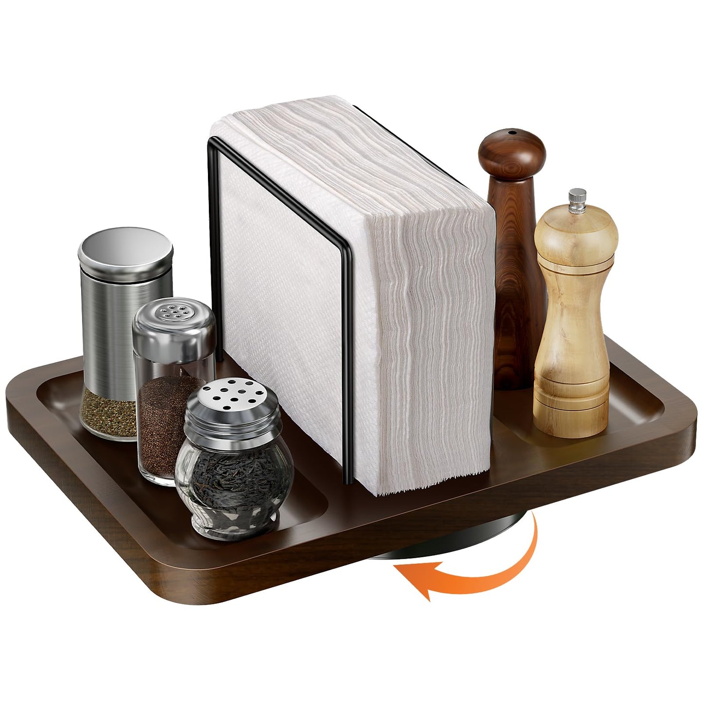 Napkin Holder for Table, Rotating Napkin Dispenser with Salt and Pepper Shakers Caddy, Standing Paper Towel Holder for Bathroom Kitchen Dining Table Decor