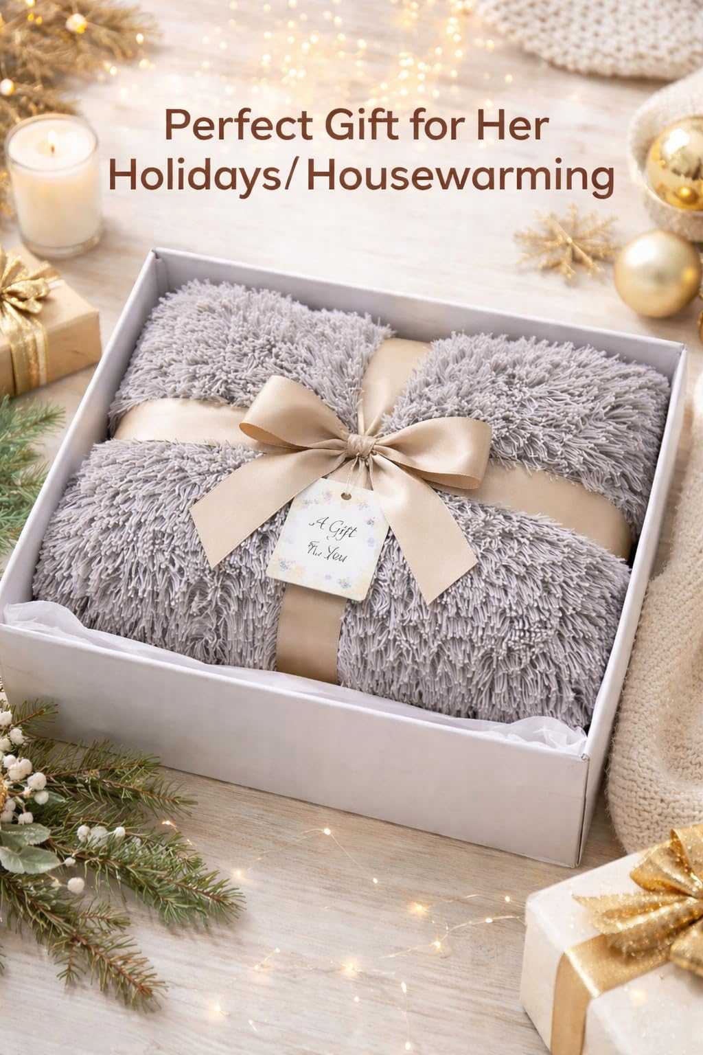 Shaggy Faux Fur Throw Blanket 60" x 70" – Ultra Soft Fluffy Plush Blanket, Double-Sided Cozy Micromink, Lightweight Warm Blanket for Couch, Bed, Sofa, Machine Washable (Grey)