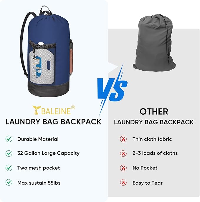 BALEINE 150L Laundry Bag Backpack, 900D Oxford Fabric Large Travel Laundry Bags