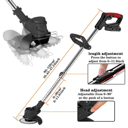 SMILOVII 24V Cordless Strimmer, Telescopic Lightweight Grass Trimmer with 6xMetal Blades & 10xPlastic Blades, 2 x 2000mAh Battery, Electric Garden Strimmer Grass Cutter for Lawn Edger Pruning Weed