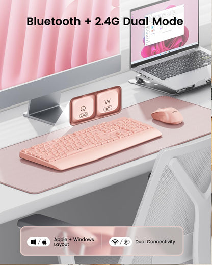 seenda Bluetooth Keyboard and Mouse, COE200 USB + Bluetooth Multi Device, Ergonomic Keyboard Mouse Set, Full-Size Wireless Combo Compatible for Mac OS/Windows PCs Computers Laptops MacBooks - Black