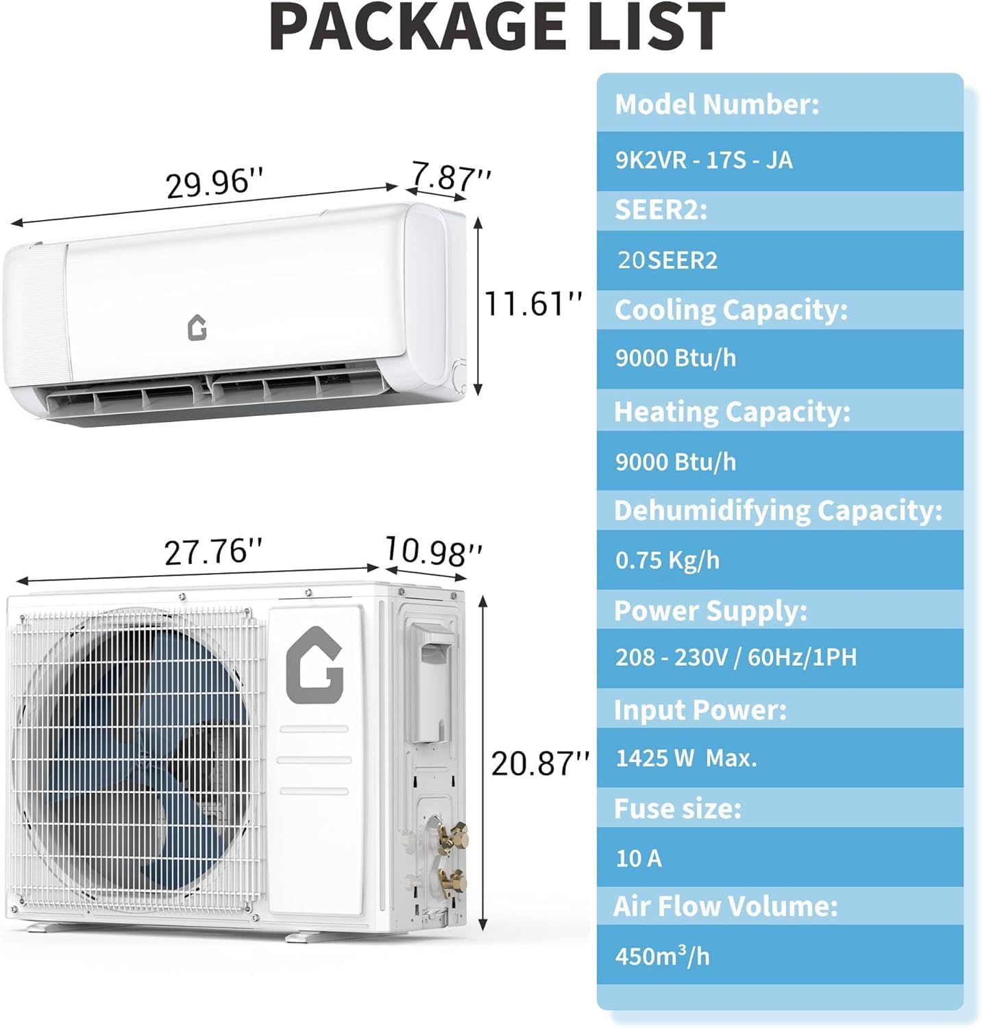 GarveeTech 9000 BTU Mini Split Air Conditioner Heat Pump,20 SEER2 230V Ductless System, R32 Refrigerant, Smart WiFi Alexa Support & Remote, 4-in-1 Mode, Easy to install DIY Kit with Pre-Charged
