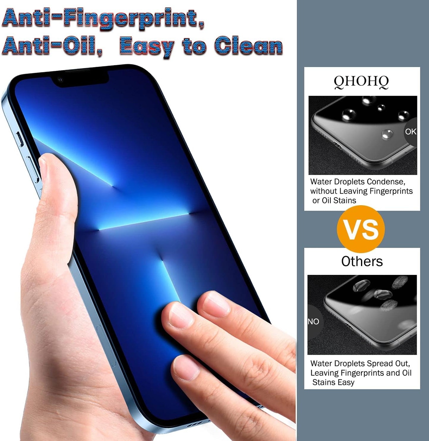 QHOHQ 3 Pack Screen Protector for iPhone 13 Pro Max 6.7" with 3 Pack Tempered Glass Camera Lens Protector, Ultra HD, 9H Hardness, Scratch Resistant, Easy Install - Case Friendly