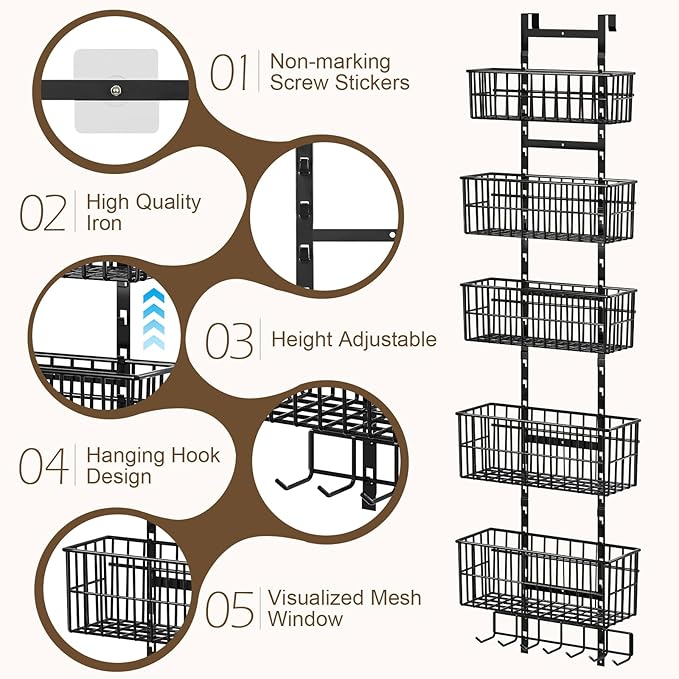 Adjustable Over The Door Organizer, Metal Hanging Door Organizer
