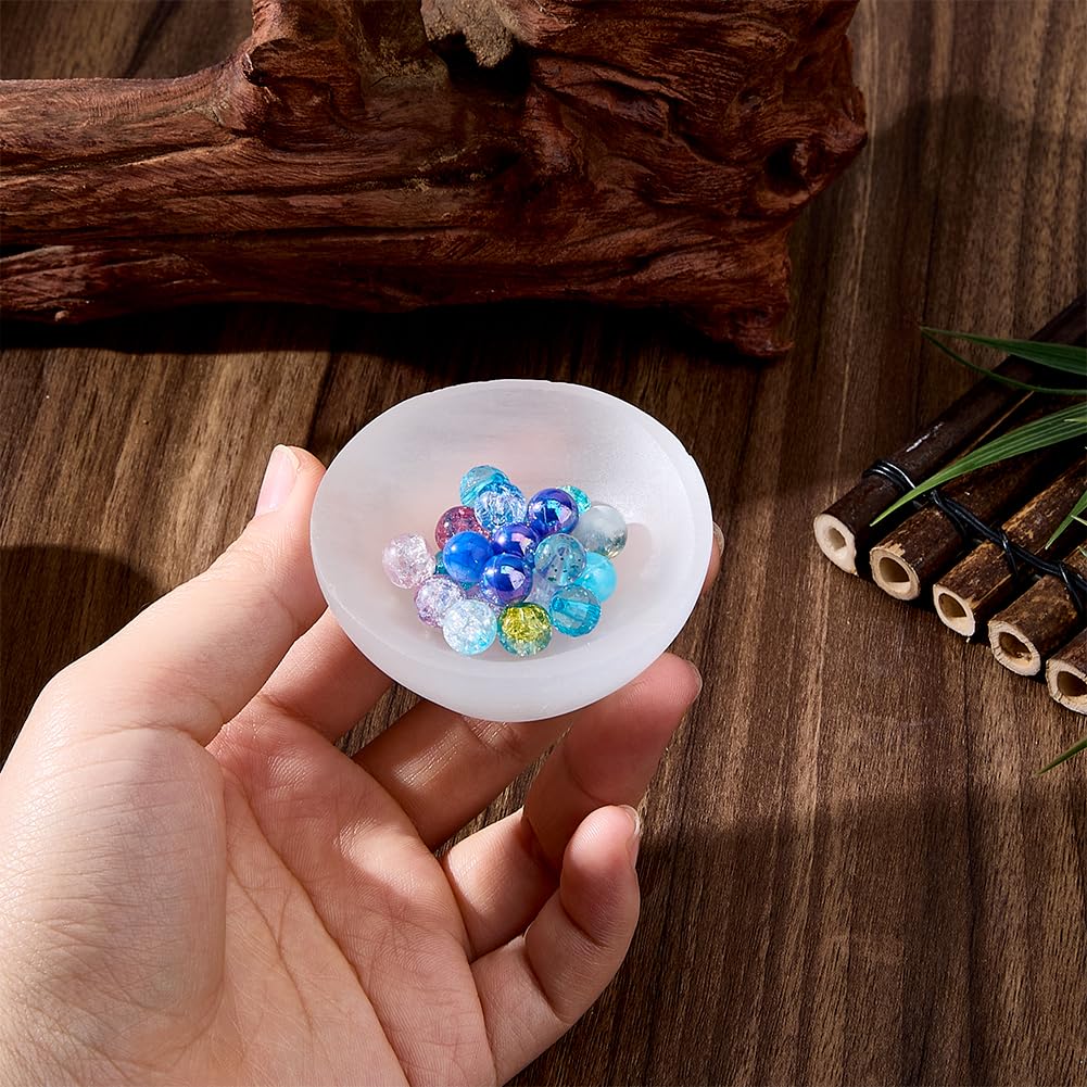 SUPERFINDINGS Selenite Crystal Smudge Bowl 2.3-2.4 Inch Ghost White Round Crytal Reiki Gemstone Holder Bowl for Cleansing Smudging Decoration Gifts