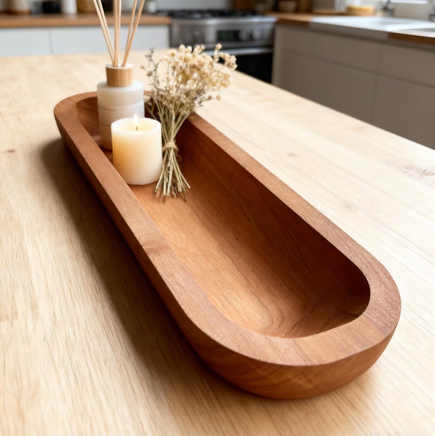 Phinicco 15.8“ Long Wood Dough Bowl 15.8 x 5 x 2in Hand Carved Wooden Dough Bowls for Decor Wood Dough Bowls Decorative Wooden Dough Fruits Bowl for Table Centerpiece