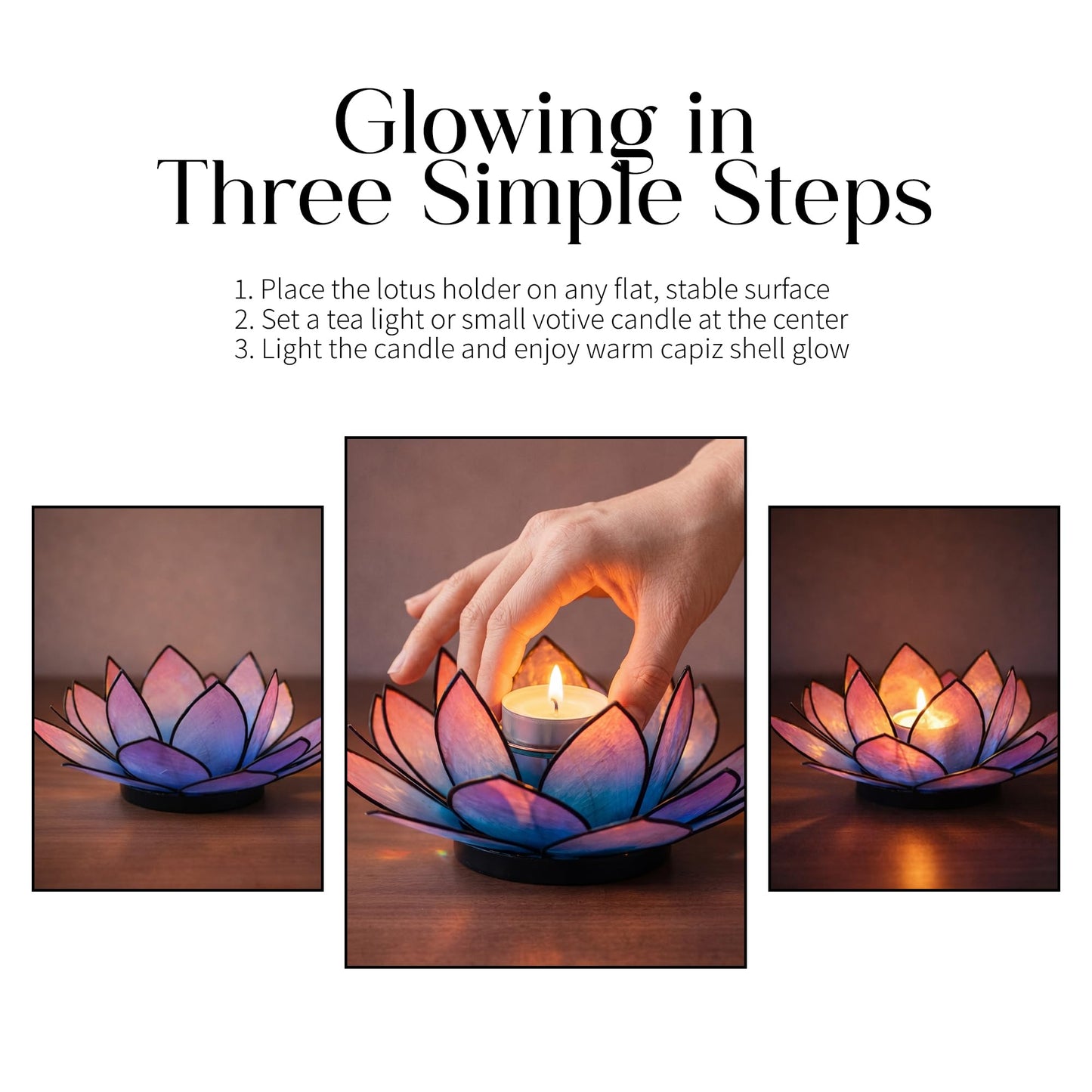 Om Gallery SoHo Lotus Tea Light Holder - Handcrafted Capiz Shell Candle Holder 5 Inch Diameter - Artisan Boho Votive Tea Light for Home Decor and Altar - Fair Trade Gift - Pink and Turquoise