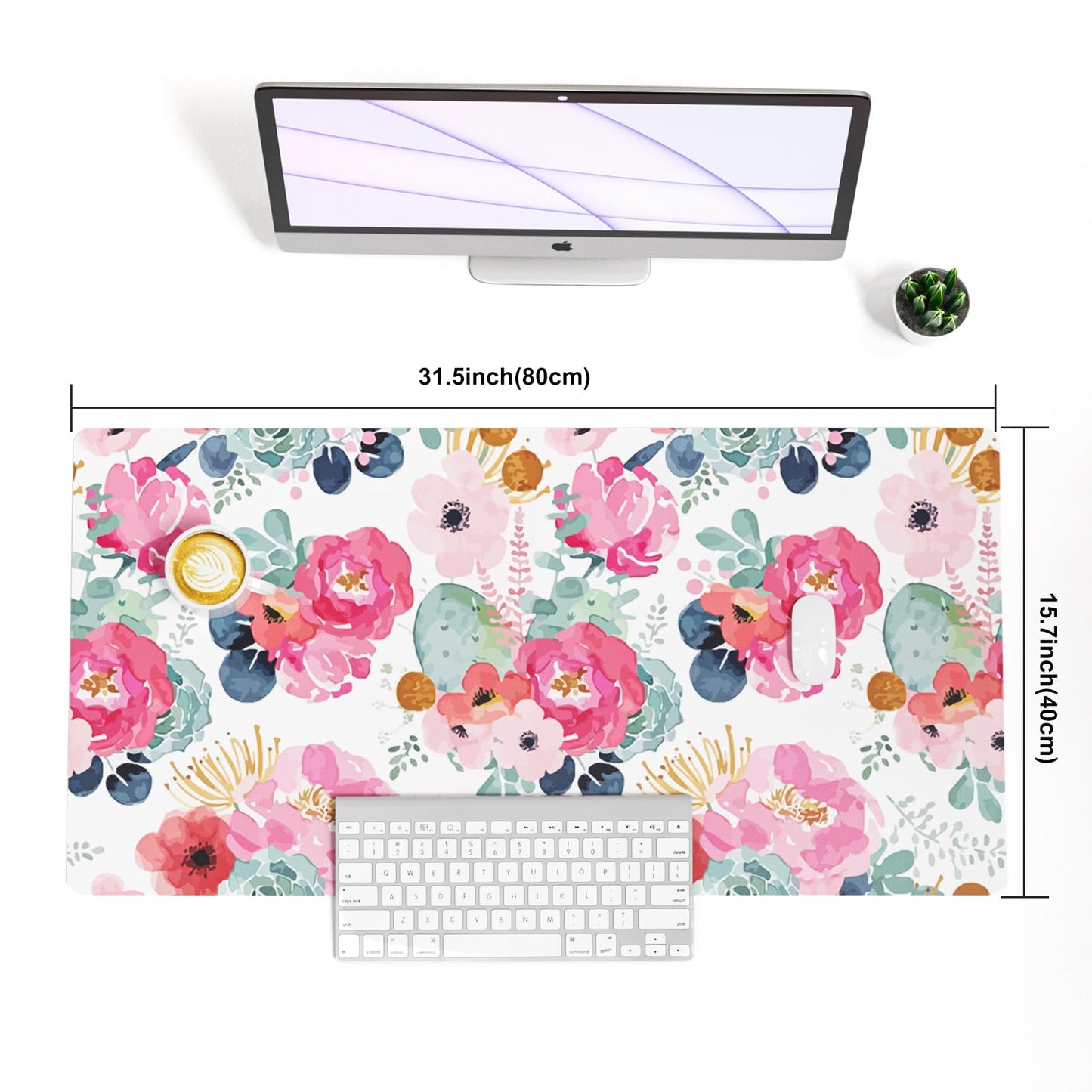 QIYI Large Mouse Pad, Pink Floral Desk Mat for Desktop, Women Girls PU Leather Waterproof Gaming Mousepad, Computer Laptop Desk Accessories Protector Writing Pads for School Office Home 31.5" x 15.7"