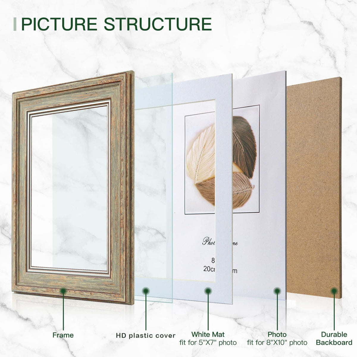 XUANLUO 3 Pack 8x10 Inch Picture Frames Farmhouse Rustic Vintage Distressed Wood Grain Photo Frame with HD plastic cover for Table Top Display and Wall Hanging
