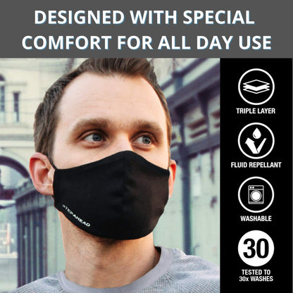 Step Ahead ® | 5 Pack Triple Layer Cotton Black Face Mask (Pack of 5) Unisex Reusable Fashion Washable | Nano Mesh Water Repellent Layer- Protects from Dust, Pollution, Droplets