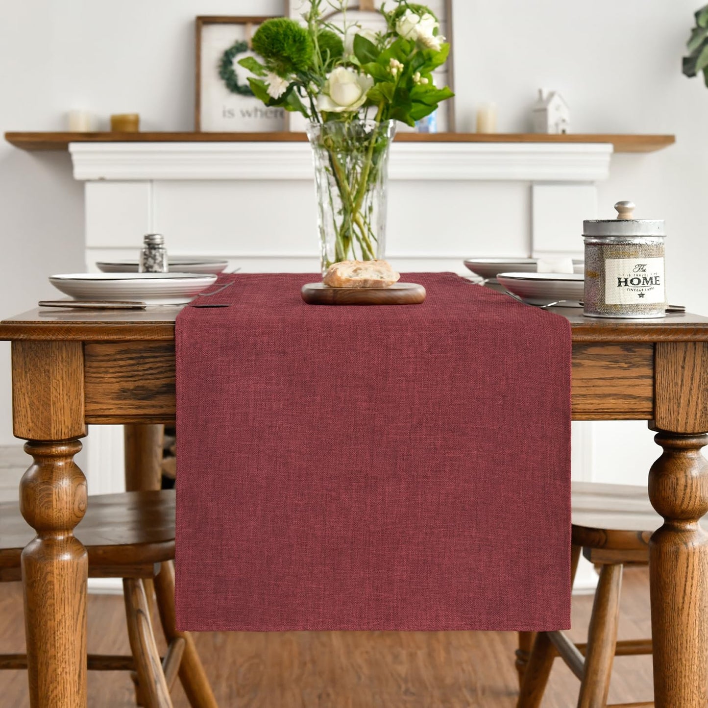 Artoid Mode Dark Red Table Runner, Seasonal Christmas Valentine's Washable Kitchen Dining Table Decoration for Home Party Decor 13x72 Inch