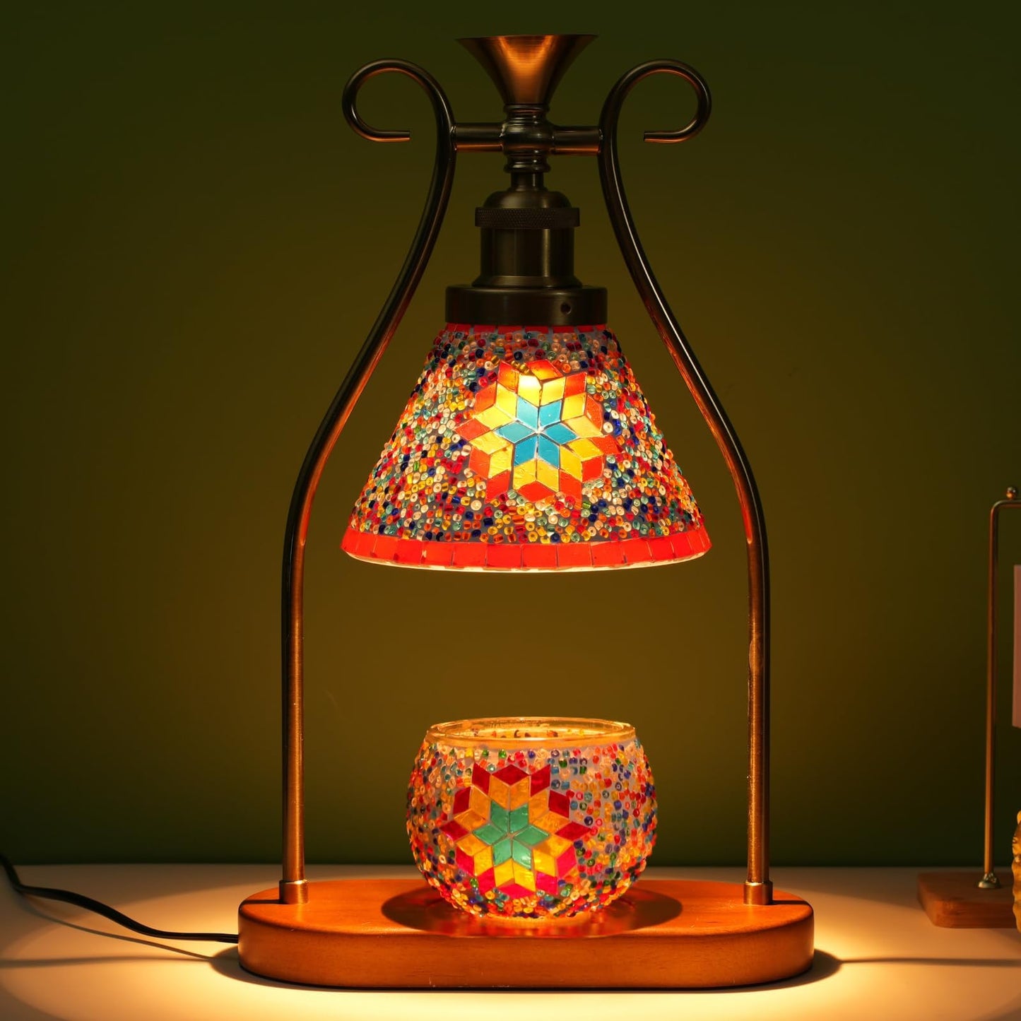 CAutoMart Candle Warmer Lamp Turkish Table Lamp, Mosaic Lamp, Wax Melt Warmer, Moroccan Mosaic Lamps, Antique Design, Adjustable Brightness，Suitable for Mood Lighting for Home Decor