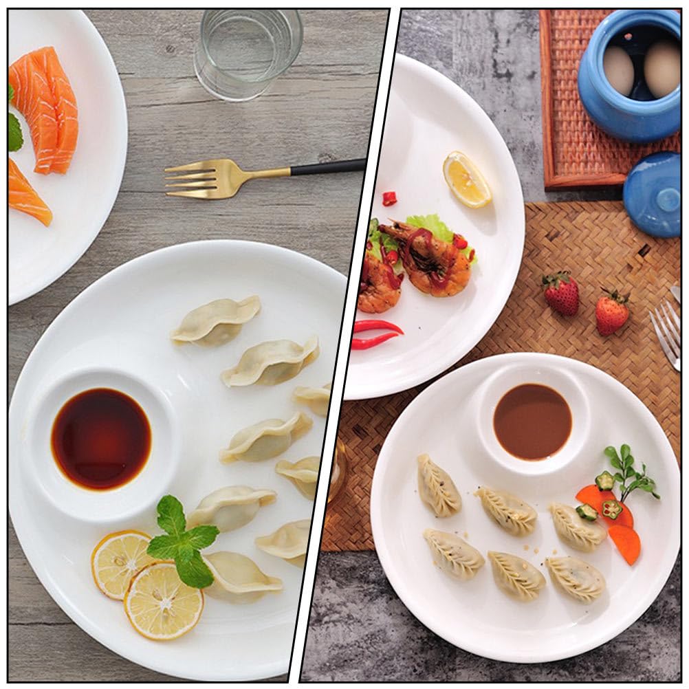 OKUMEYR White Ceramic in-Dish with Saucer 9-Inch Multi-Functional Dumpling and Salad Plate for Home Dining and Entertaining