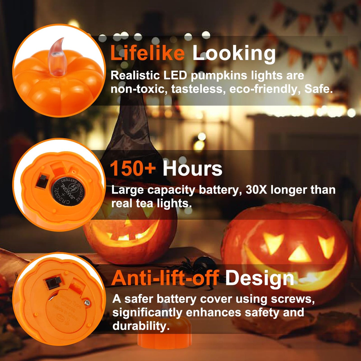 CESOF Thanksgiving Decorations Pumpkin Tea Lights Fall Decor, 12 Pack LED Orange Pumpkin Lights Flameless Candles Battery Operated, Halloween Flickering Tealight Candle for Home Table Indoor Party