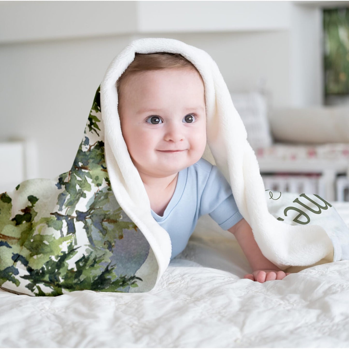 MAIWELL Personalized Baby Blanket for Boys, Custom Baby Boy Gifts Woodland Blanket with Name, Customized Receiving Blankets for Boys Newborn, Babies Kids Shower Christmas Birthday Gifts