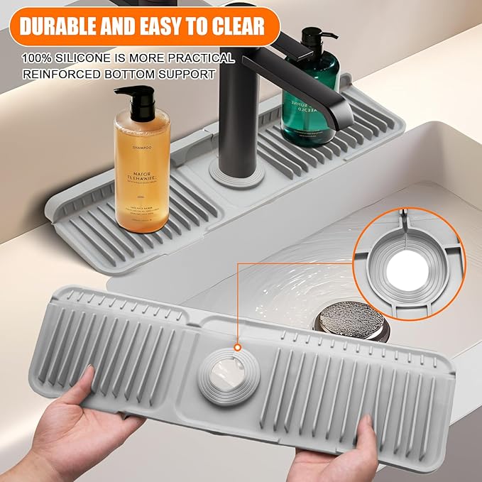 Gray 24" Button Style Faucet Drip Catcher – Silicone Faucet Mat
