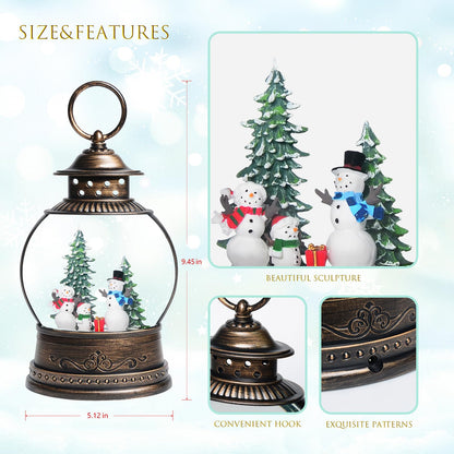 Snow Globes, Snowman Family,Glitter Water Christmas Lantern with 8 Songs, 6H Timer Battery & USB Powered Music Box,Gifts for Men and Kids, Indoor Christmas Decorations