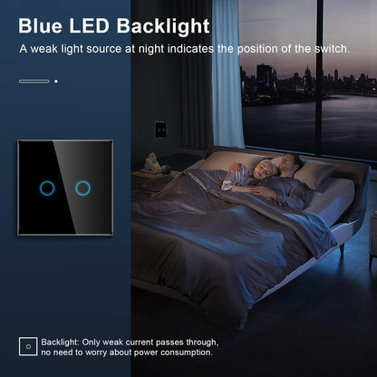 CNBINGO Smart Touch Light Switch with Glass Wall Plate and LED Backlight, No Neutral Wire Required, Works with Alexa, Google Assistant, Timing or Schedule