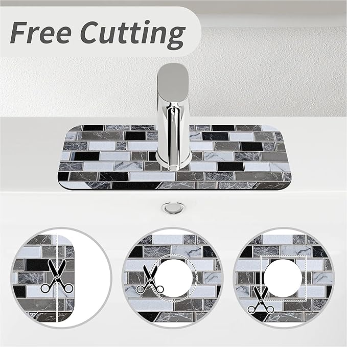 Kitchen Sink Splash Guard，White-black gray tiles Faucet Mat Sink Gadgets-Super