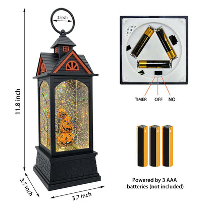 LSISOVO Halloween Snow Globe Lantern with 6 Hour Timer,Halloween Decorations Indoor for Home,Halloween Decor,USB or Battery Powered for Halloween Lanterns,Halloween Pumpkin Lantern