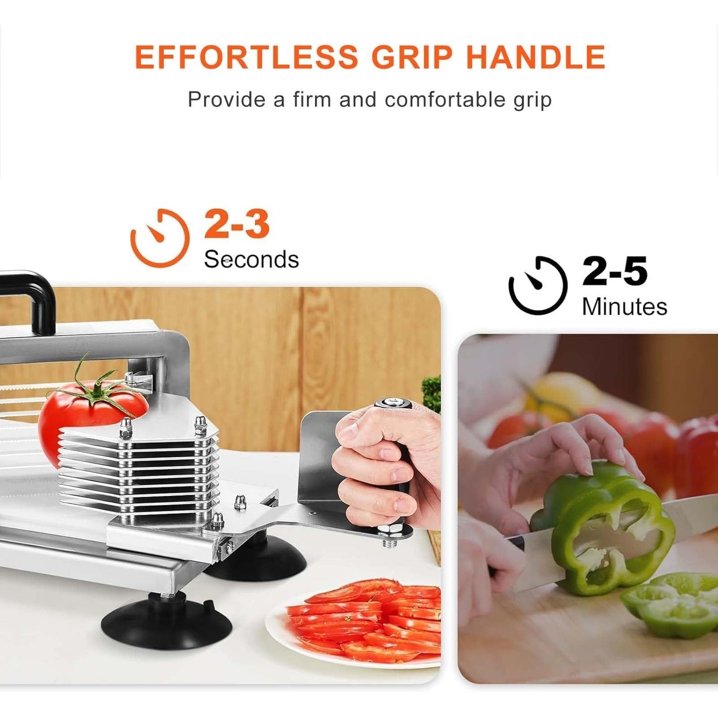 Manual Tomato Slicer, Commercial Stainless Steel Vegetable Cutter Machine for Restaurant Home Use, Heavy Duty Kitchen Tool with Non-Slip Feet, Easy Clean, for Cucumber and Banana(3/8in-9.5mm)