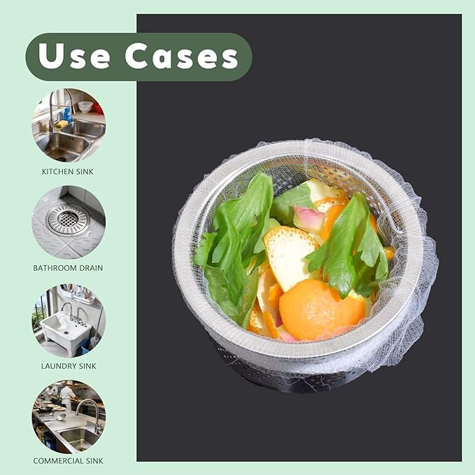 200 PCS Disposable Kitchen Sink Strainer Mesh Bags, Anti Clogging Elastic