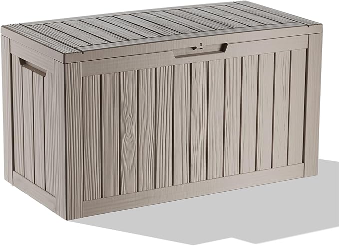90 Gallon Outdoor Storage Box - Deck Box Container for Patio, Pool, and Garden-Waterproof and UV Resistant Resin,Lockable (Grey)