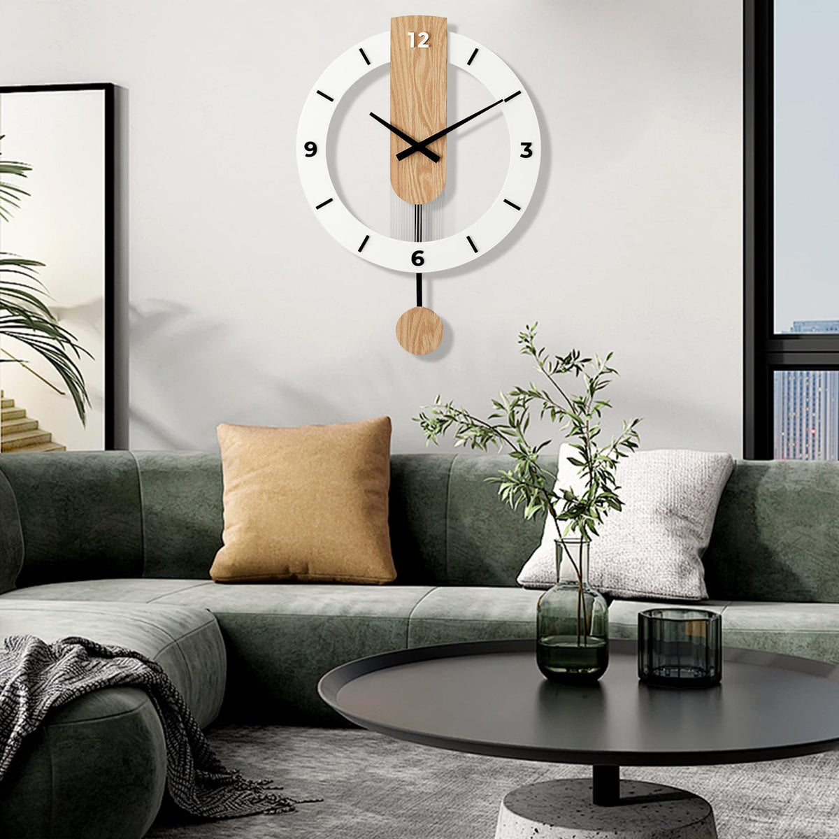 Ergocar Wooden Swing Clock, The Mute Wooden Roman Numeric Hanging Clock, Suitable for Decorative Living Room, Kitchen, Bedroom, Office