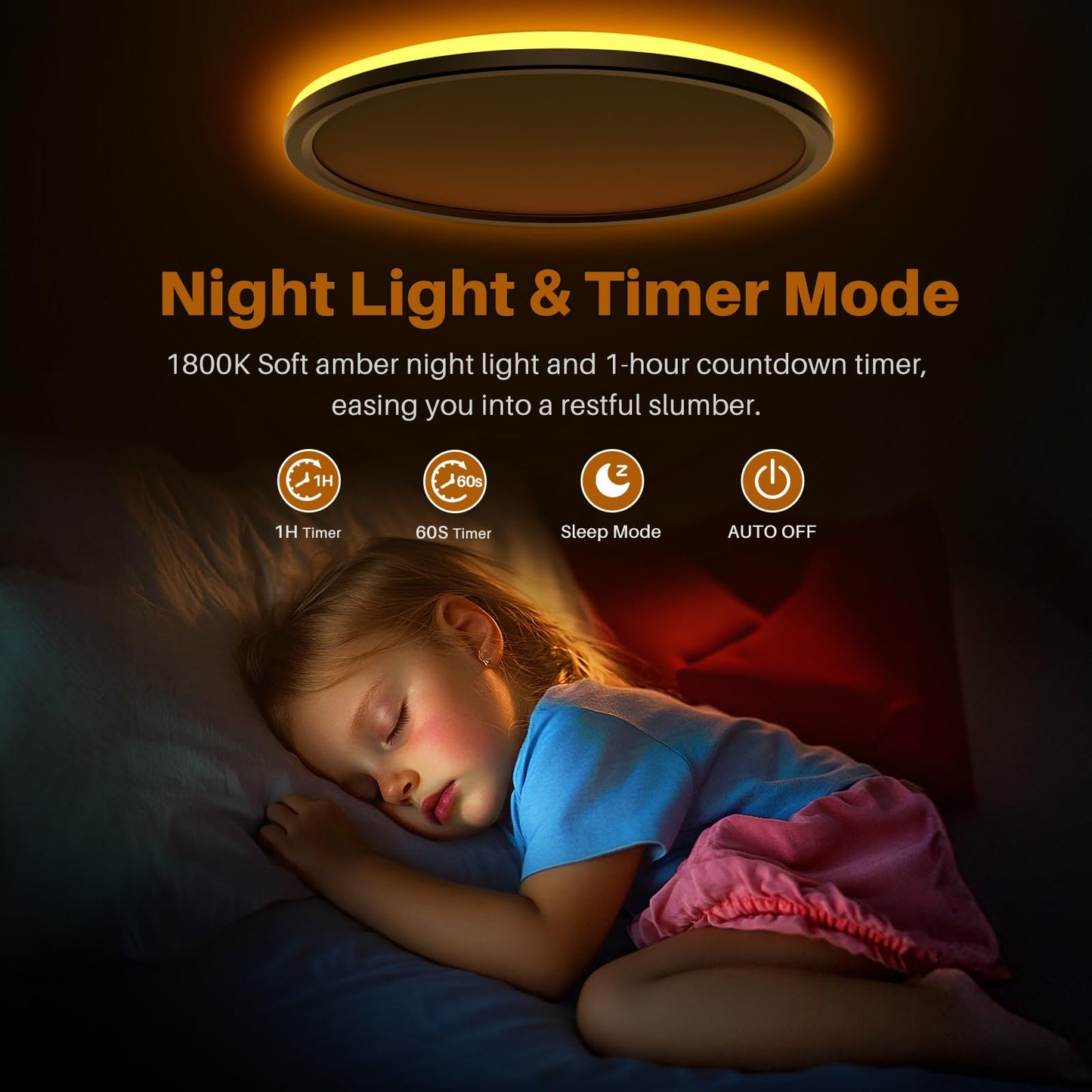 AmazeFan 12Inch LED Flush Mount Ceiling Light with Remote Control, Dimmable Night Light 1800K 3000K/4000K/6500K 24W Low Profile Hardwiring Ceiling Lamp for Bedroom LivingRoom Kitchen Hallway-Black