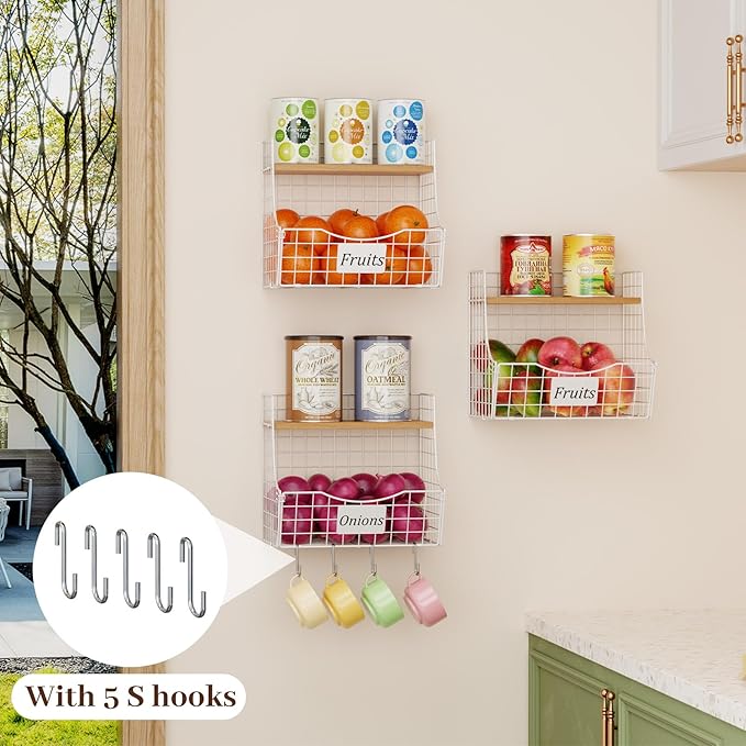 3 Pack Hanging Fruit Basket for Kitchen