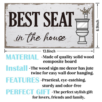 Funny Bathroom Sign Decor, Best Seat in the House Toilet Decoration, Rustic Farmhouse Toilet Wall Hanging Plaque, Bathroom Decoration with Rope Hanging 13.8 * 6.9 Inches