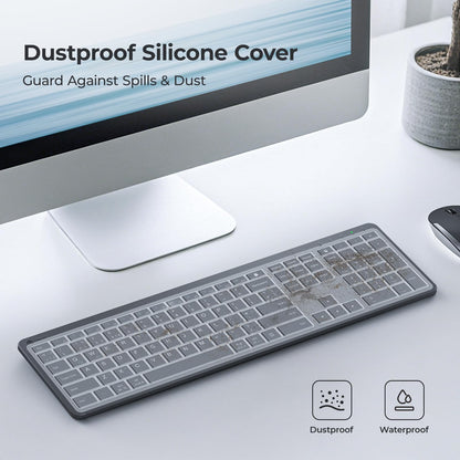 Wireless Keyboard and Mouse Set, iClever Keyboard and Mouse Rechargeable Full Size with Numeric Keypad, Energy Saving 2.4G USB Ultra Slim Silent Wireless Keyboard for Mac OS/Windows/Computer/Laptop