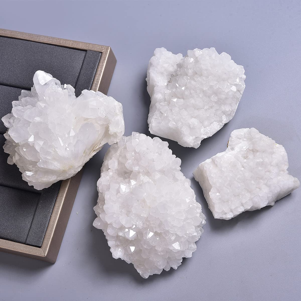 JIC Gem Natural White Quartz Crystal Cluster Geode Druzy Healing Stone Home Decoration Gemstone Specimen Large 1pc 1.98-2.42 lb
