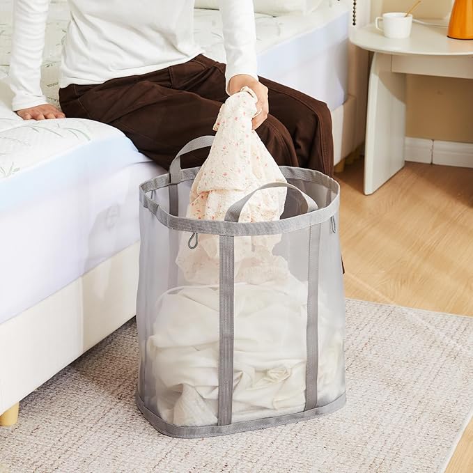 Mesh Laundry bag with Handles, 42L Collapsible Laundry Basket with 2 Hooks