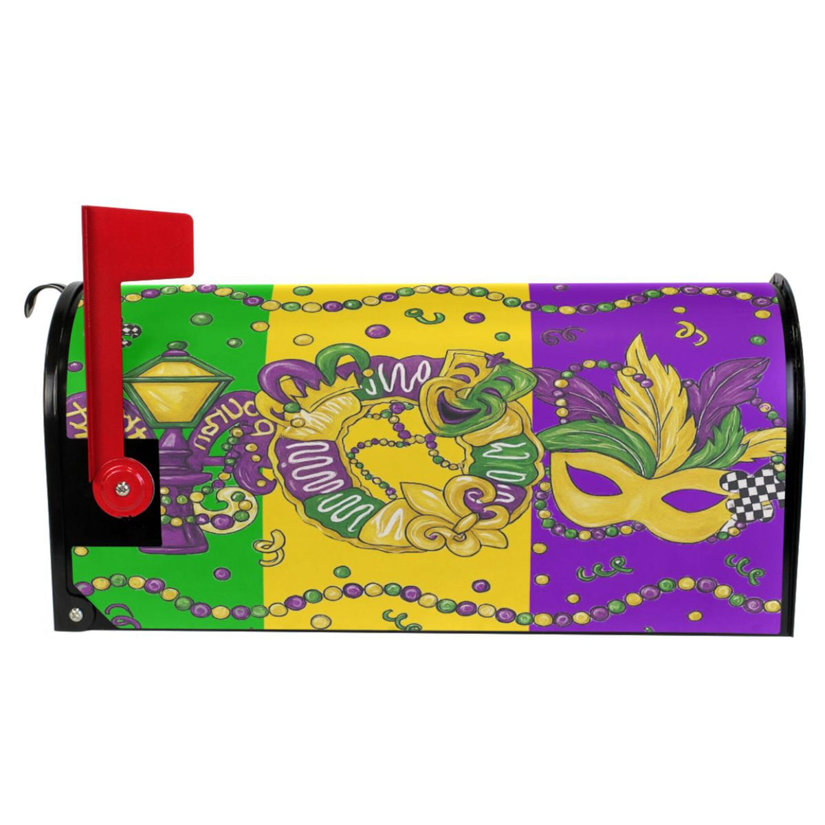 Happy Mardi Gras Magnetic Mailbox Covers Fleur de Lis Masquerade Mask Mailbox Cover Standard Size Full Magnet Garden Yard Porch Mail Boxes Cover Holiday Decorations 21" L x 18" W