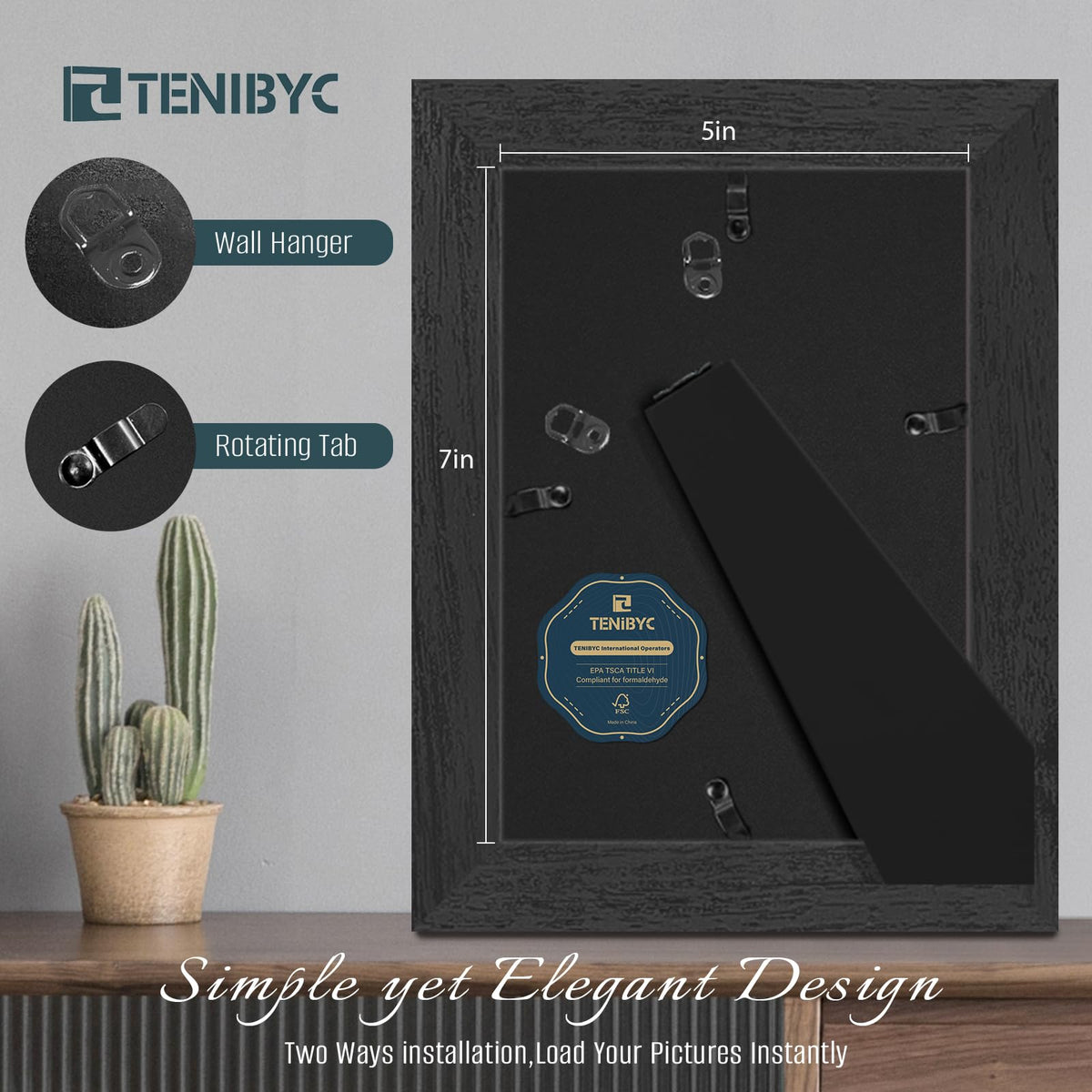 TENIBYC 5x7 Picture Frames Set - 3 Pack - Black Solid Wood Poster Frame - Tempered Glass - Exclusive Woodgrain - Rooms, Offices, Gallery, Studio, and Hallway, Wall Display Decor