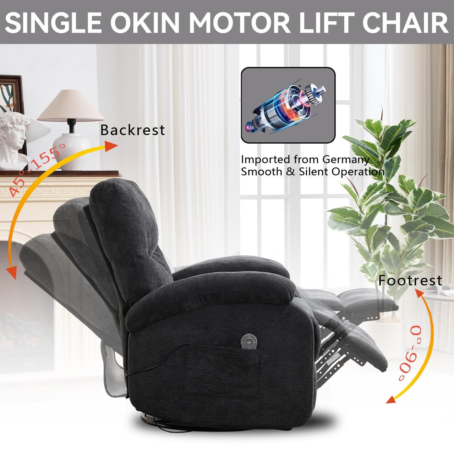 Eafurn 360° Swivel Rocker Recliner Chair for Elderly, Nursery Glider Recliner with Massage and Heating, Comfy Overstuffed Manual Lounge Armchair for Living Room